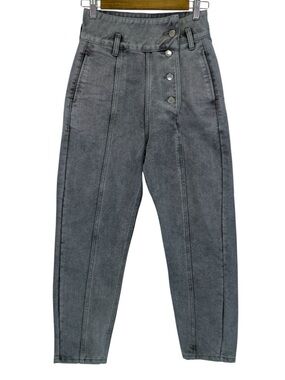 Tokyo Talkies Mom Fit Women's High Rise Button Fly Baggy Grey Jeans Size 28